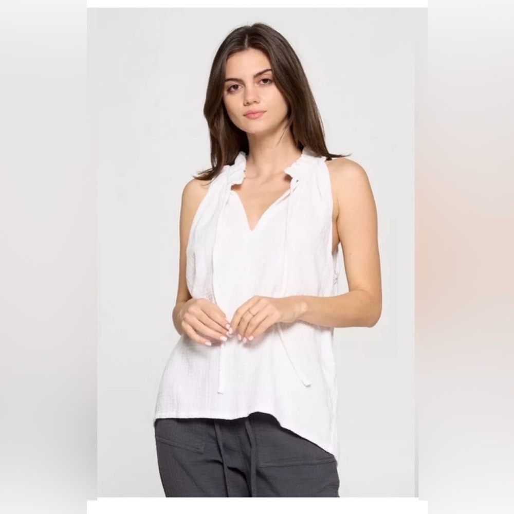 Joie Cotton Gauze Ruffle Collar White Sleeveless
Top Small